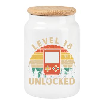 Level 18 freigeschaltet - Keksdose mit Holzdeckel - Weiß - Vorne