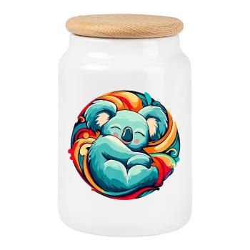 Koala sleeps - Cookie Jar with Wooden Lid - white - Front