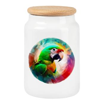 Colored macaw parrot - Cookie Jar with Wooden Lid - white - Front