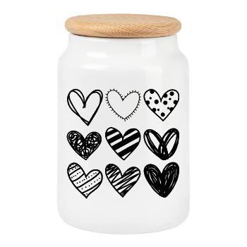 Nine Hearts - Cookie Jar with Wooden Lid - white - Front