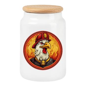 Hahn Fire Brigade - Cookie Jar with Wooden Lid - white - Front