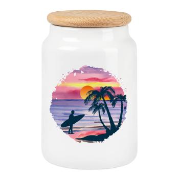 Aquarelle de plage de coucher de soleil d’été - Boîte à biscuits avec couvercle en bois - blanc - Devant
