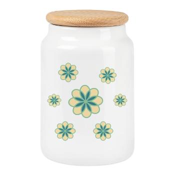 Fleur - Boîte à biscuits avec couvercle en bois - blanc - Devant