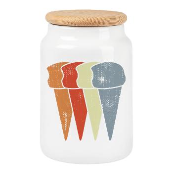 Cornets de crème glacée vintage - Boîte à biscuits avec couvercle en bois - blanc - Devant