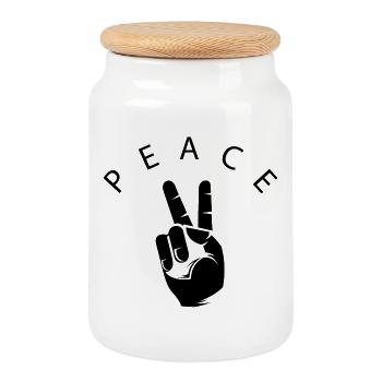 Paix Main Symbole de la Paix Logo Monde Main Doigt - Boîte à biscuits avec couvercle en bois - blanc - Devant