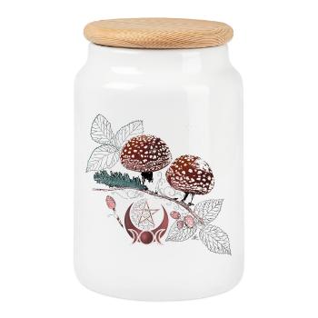 Champignon Wicca Symbole Naturel Magie Automne - Boîte à biscuits avec couvercle en bois - blanc - Devant