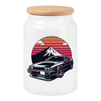 JDM car Japanese Retro Car Racing Drifting Legend - Cookie Jar with Wooden Lid - white - Front