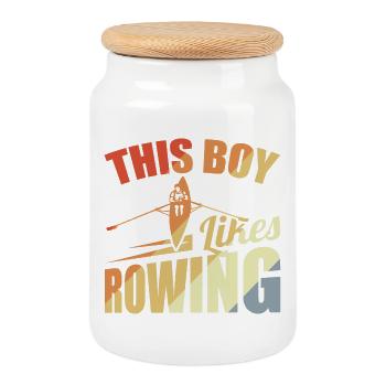 This boy likes rowing - Cookie Jar with Wooden Lid - white - Front