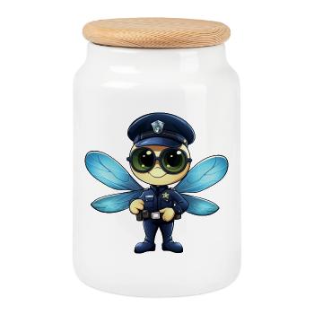 Police des libellules - Boîte à biscuits avec couvercle en bois - blanc - Devant