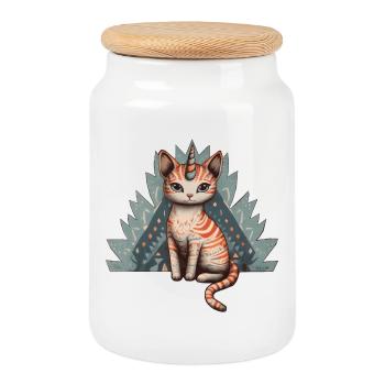 Pastel Unicorn Cat - Cookie Jar with Wooden Lid - white - Front