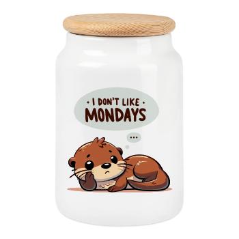 Anti-Monday Otter | Office Humor - Cookie Jar with Wooden Lid - white - Front