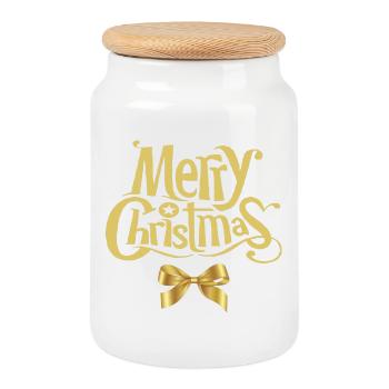 Merry Christmas, Merry Christmas, Happy Holidays - Cookie Jar with Wooden Lid - white - Front