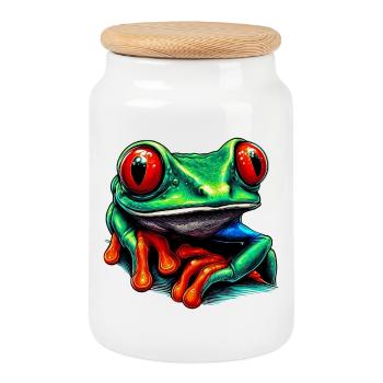 Rainette aux yeux rouges - Boîte à biscuits avec couvercle en bois - blanc - Devant
