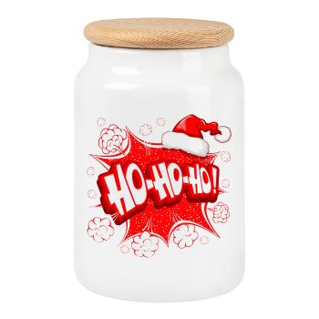 Christmas, Santa Claus, Happy Holidays - Cookie Jar with Wooden Lid - white - Front