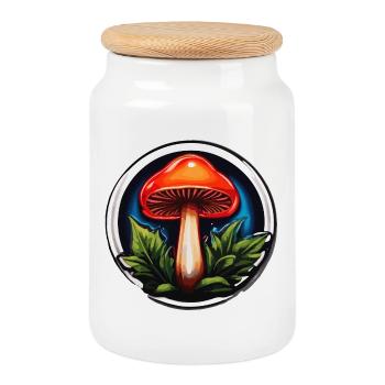 Small Red Mushroom - Cookie Jar with Wooden Lid - white - Front