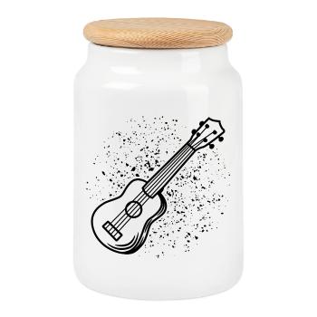 Ukulele Drawing - Cookie Jar with Wooden Lid - white - Front