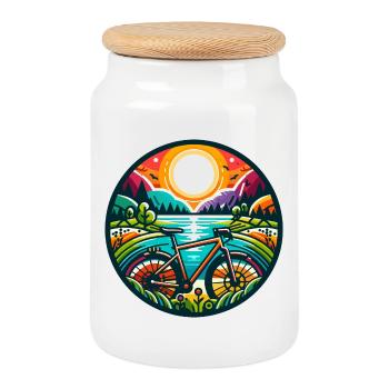 Colorful Gravel Quest: Sun-Kissed Wilderness - Cookie Jar with Wooden Lid - white - Front