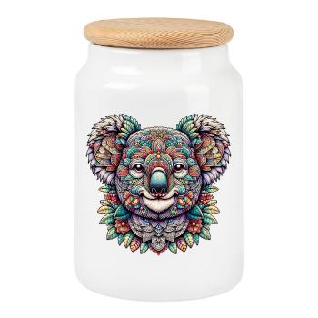 Koala mit Mandalas dekoriert - Keksdose mit Holzdeckel - Weiß - Vorne