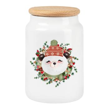 Petit ours panda en couronne de mélèze pour Noël - Boîte à biscuits avec couvercle en bois - blanc - Devant