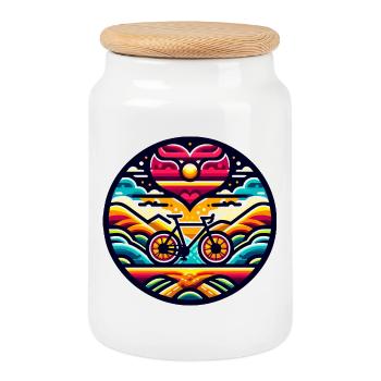 I love my bike, every cyclist would say - Cookie Jar with Wooden Lid - white - Front