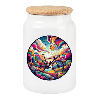Fabulous gravel biker, road - Cookie Jar with Wooden Lid - white - Front