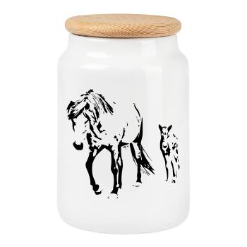 Chevaux T-shirt Cadeau Cavalier - Boîte à biscuits avec couvercle en bois - blanc - Devant