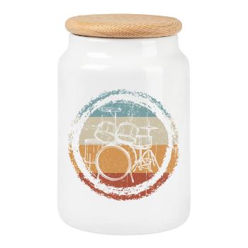 Timbre rétro tambour cercle - Boîte à biscuits avec couvercle en bois - blanc - Devant