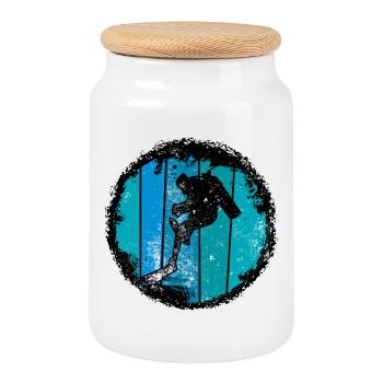 Silhouette de sommet bleu - Boîte à biscuits avec couvercle en bois - blanc - Devant