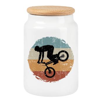 BMX Silhouette Retro Sunset - Cookie Jar with Wooden Lid - white - Front