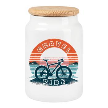 Retro-Gravel-Fahrt - Keksdose mit Holzdeckel - Weiß - Vorne
