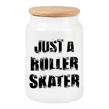 Juste un patineur à roulettes - Boîte à biscuits avec couvercle en bois - blanc - Devant