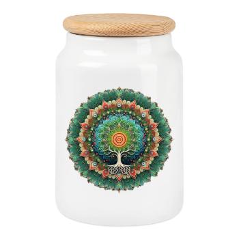 Mandala Arbre de Vie Coloré - Boîte à biscuits avec couvercle en bois - blanc - Devant