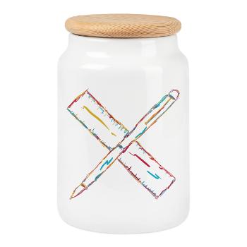 Zeichnen mit Stift und Lineal - Keksdose mit Holzdeckel - Weiß - Vorne
