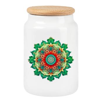 Kaleidoskop-Blumen-Mandala - Keksdose mit Holzdeckel - Weiß - Vorne