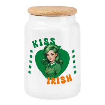 Embrasse-moi, je suis irlandaise - Boîte à biscuits avec couvercle en bois - blanc - Devant