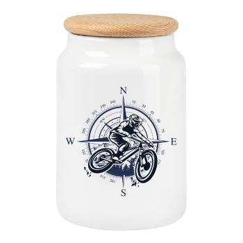 Moto Compass Rider - Boîte à biscuits avec couvercle en bois - blanc - Devant