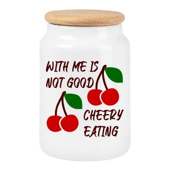 Avec moi, ce n’est pas bon de manger des cerises - Boîte à biscuits avec couvercle en bois - blanc - Devant