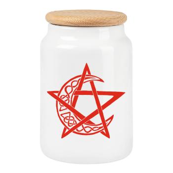 Rotes Mond-Pentagramm - Keksdose mit Holzdeckel - Weiß - Vorne