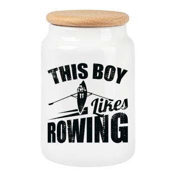 Rowing Child - Cookie Jar with Wooden Lid - white - Front