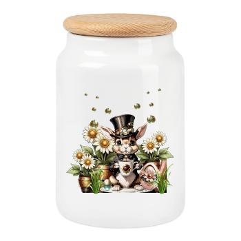 Ce mignon lapin de Pâques Steampunk est là - Boîte à biscuits avec couvercle en bois - blanc - Devant