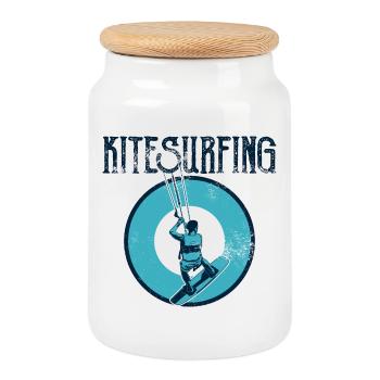 Kitesurfeurs - Boîte à biscuits avec couvercle en bois - blanc - Devant