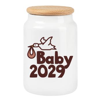 Storch Baby 2029 - Keksdose mit Holzdeckel - Weiß - Vorne