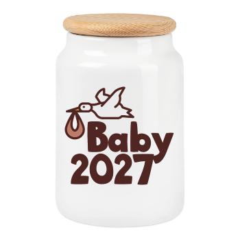 Stork Baby 2027 - Cookie Jar with Wooden Lid - white - Front