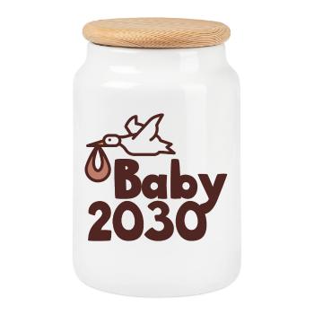 Storch Baby 2030 - Keksdose mit Holzdeckel - Weiß - Vorne