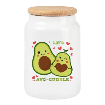 Lets Avo-Cuddle Avocado Snuggle Kawaii Cartoon - Cookie Jar with Wooden Lid - white - Front
