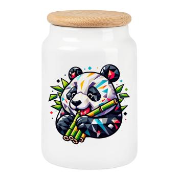 Panda - Cookie Jar with Wooden Lid - white - Front