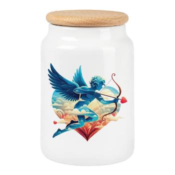 Cupidon céleste aux ailes rêveuses - Boîte à biscuits avec couvercle en bois - blanc - Devant