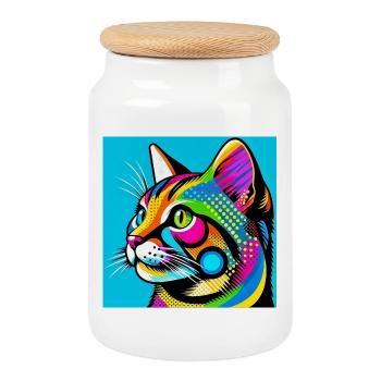 Chat Pop Art - Boîte à biscuits avec couvercle en bois - blanc - Devant