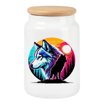 Wolf - Keksdose mit Holzdeckel - Weiß - Vorne