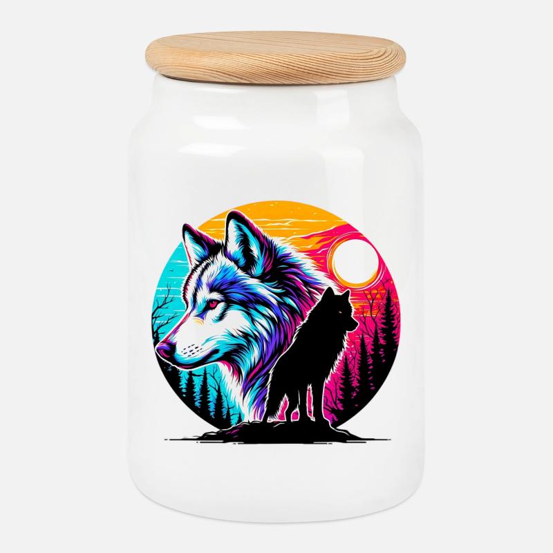 Wolf - Keksdose mit Holzdeckel - Weiß